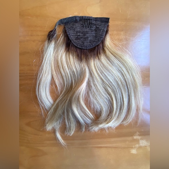 HAIRDO Human Hair Ponytail CLIP VELCRO WRAP EXTENSION KEN PAVES BLOND DARK ROOTS - Picture 10 of 12